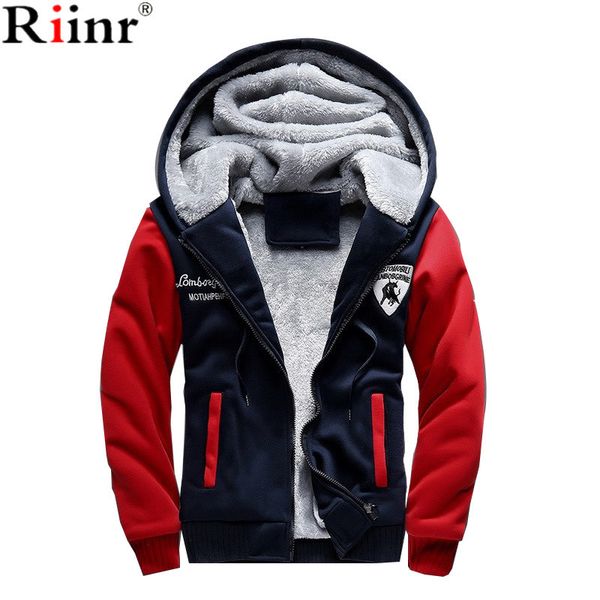 

wholesale- riinr 2017 new fashion fleece hoodies men winter casual men's jackets patchwork men coats plus size men's overalls ing, Black