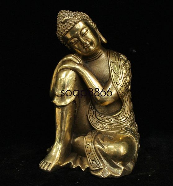 Buddismo del Tibet Sedile in bronzo Shakyamuni addormentato Amitabha Buddha Robe Statue NR