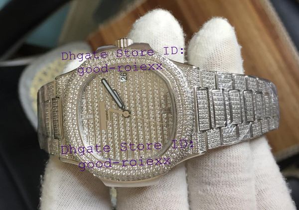 

luxury super mens automatic watch miyota 9015 clone cal.324sc full pave bling diamond dial bracelet men rhinestone 5719 watches, Slivery;brown