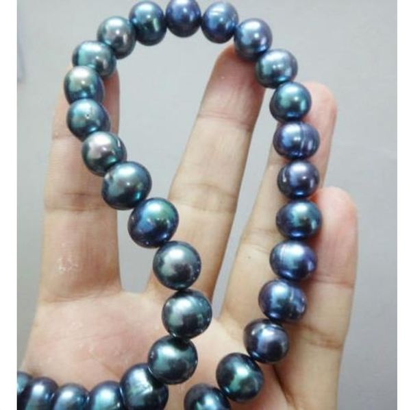 

genuine 9-10мм tahitian черный жемчуг ожерелье 18inch 14k, Silver