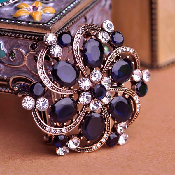 

wholesale- vintage court style exquisite brooches corsage hat accessories shoulder decoration antigold resin crystal lapel turkish jewelry, Gray