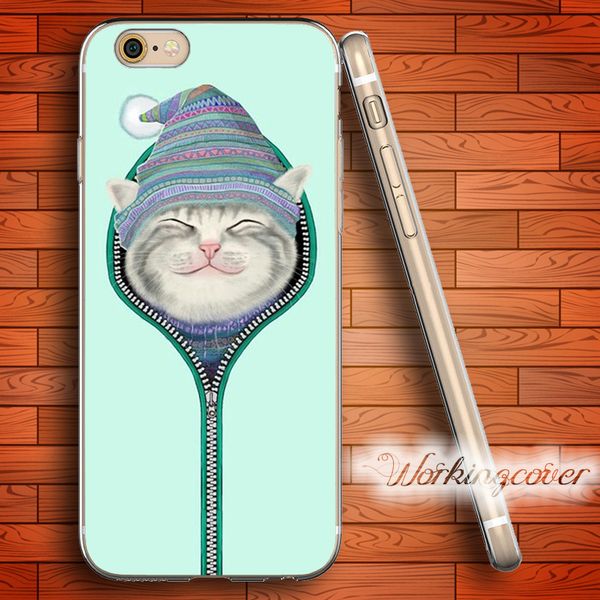 

fundas cat in hoodie soft clear tpu case for iphone 6 6s 7 plus 5s se 5 5c 4s 4 case silicone cover