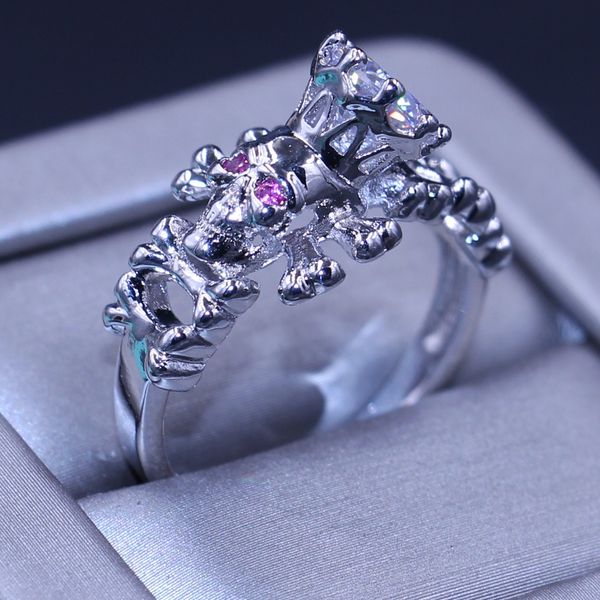 

selling punk retro jewelry 10kt white gold filled round cut white z gemstones women engagement band ring gift size 5-11, Slivery;golden