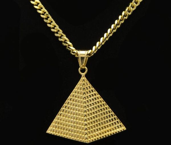 

hiphop new gold egyptian pyramid pendant charm necklace gold color 316l stainless steel necklace chain women/men egypt jewelry, Silver