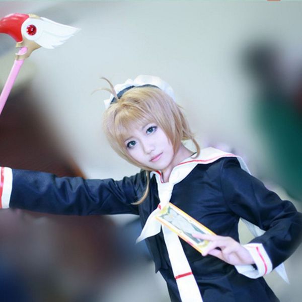 

kinomoto sakura cosplay costumes japanese anime card captor sakura clothing sailor suit uniforms(skirts+hats+tie, Black