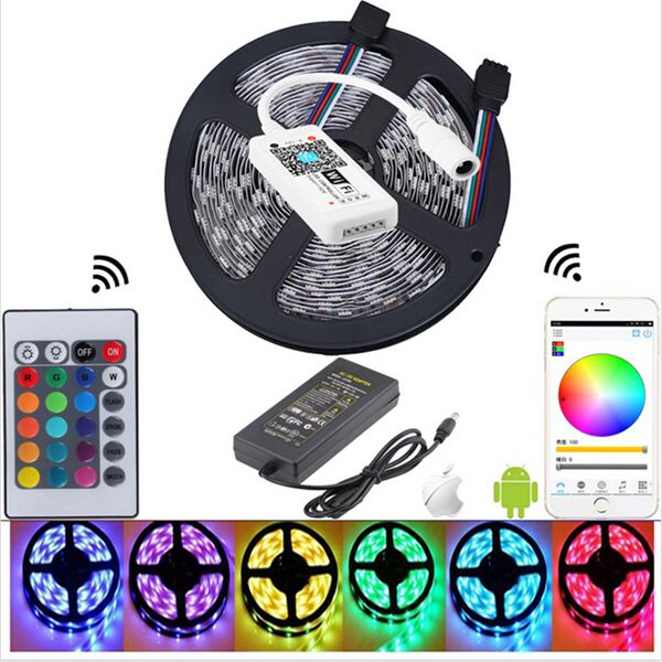 

5m 10м 20m smd 5050 60led / м водонепроницаемая rgb led полосы света лампы диод wifi контроллер dc 12v адаптер гибкие светодиодные ленты tap