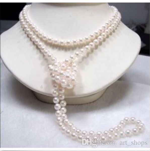 

f*long 65" 7-8mm genuine natural white akoya cultured pearl necklace, Silver