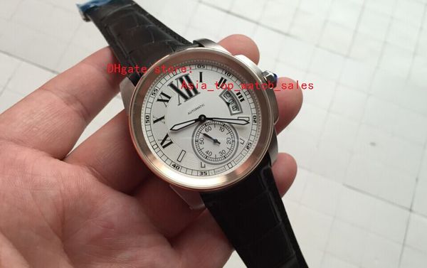 

factory supplier 18k pink gold automatic watch white dial ref w7100007 dial large mens watches wristwatches, Slivery;brown