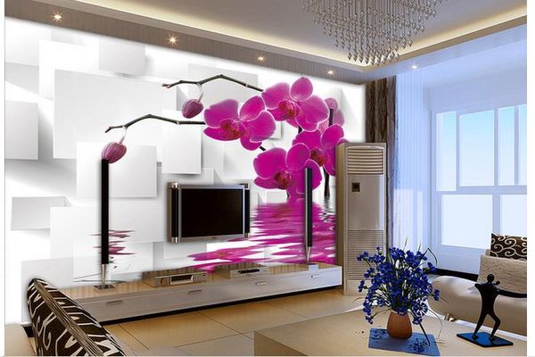 Farfalla orchid 3D TV decorazione murale pittura murale carta da parati 3d carte da parati 3d per tv sullo sfondo