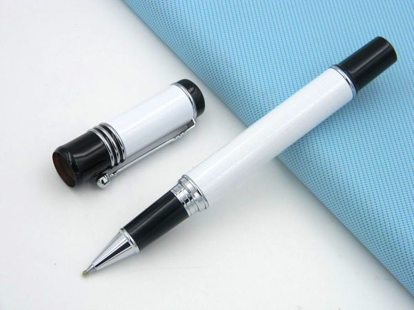 

white and black classic style chopin lacquerred roller ball pen, Blue;orange