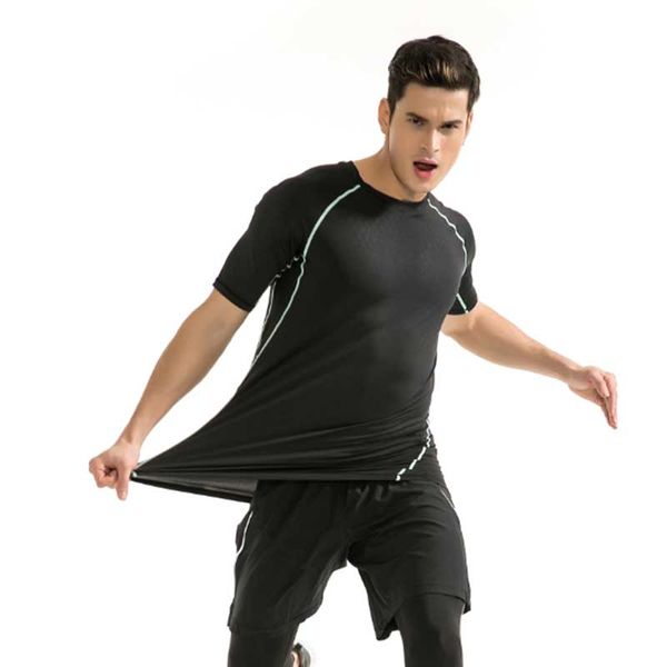 

mens outdoor running short-sleeve training t-shirt fitness clothing shirt sports compression wvjgf, Black