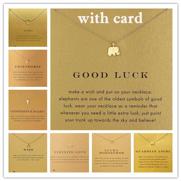 

with card very cute silver and gold color dogear necklace with different pendant, elephant/wishbone/karma/angel wing, ing