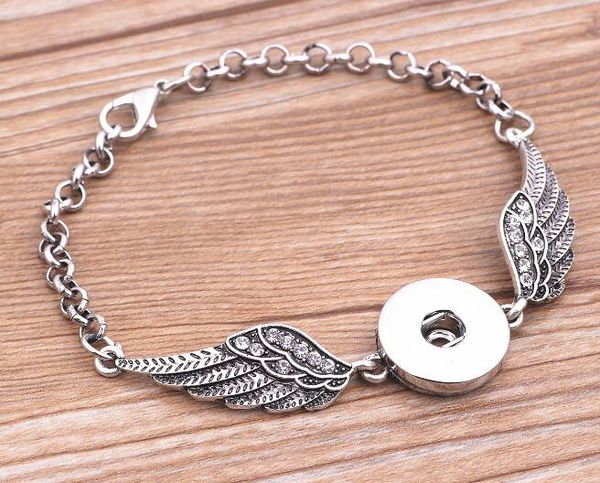 

3pcs crystal angel wings bracelets bangles antique silver diy ginger snaps button jewelry 2017 new style bracelets, Golden;silver