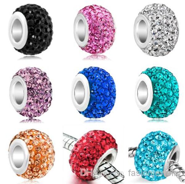

50 pcs/lot 10mm *12mm white mixed color s74323 silver plated resin core big hole crystal european beads, loose bead bracelets findings