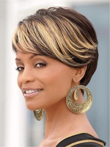 New Ombre Short Wigs For Black Women Black Rooted Side Bangs