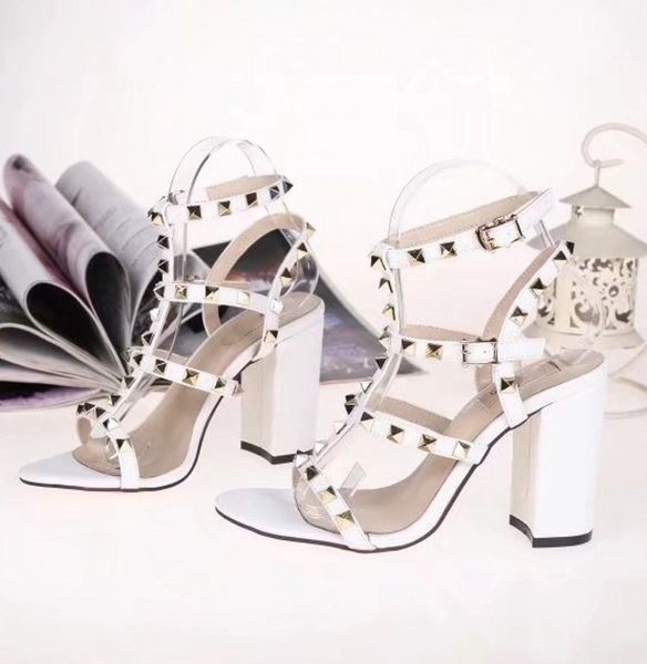 

2017Ladies Sexy Pointed Toe High Heels Women Pumps Patent Leather Shoes Rivets Stilettos Sandals Party Shoes