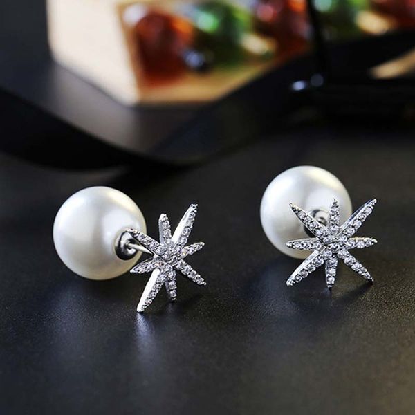 Süße Art Kreative Neue S925 Sterling Silber Pin Sterne Perle Stud Antiallergische Micro-Zirkon Kristall Ohrringe Kostenloser Versand