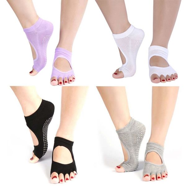 

wholesale- 1 pair half toe ankle grip dance pilates socks five 5 toes non slip socks, Black;white