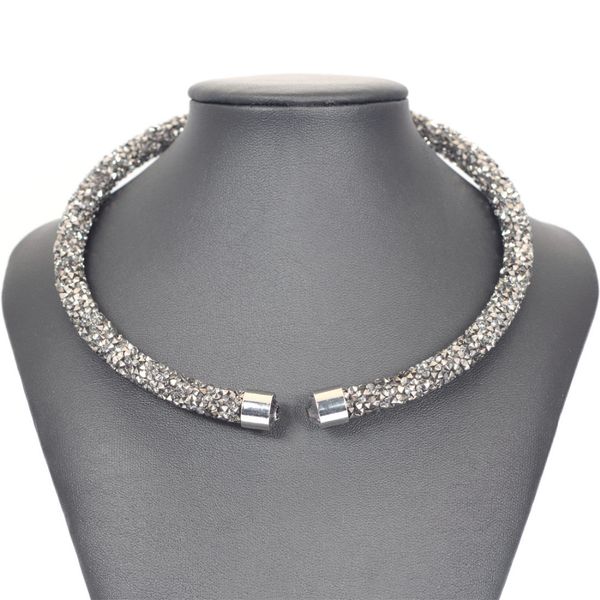 

crystal necklace choker unique designed crystal dust necklaces torques for women gift jewelry n1601, Golden;silver
