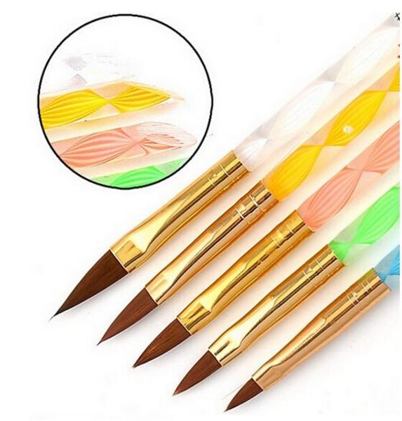 

wholesale- 5pcs marble handle nail afor uv gel acrylic nail tool crystal