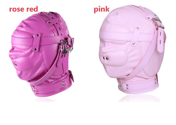 Розовый / Розовый красный искусственная кожа бондаж капюшон секс рабыня маска БДСМ бондаж ограничения сгущаться полный глава жгут капот маски секс игрушки
