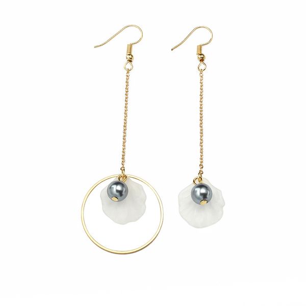 

new fashion asymmetry gold color alloy shell long dangle earrings for women jewelry personality shell bead pendant drop earrings, Silver