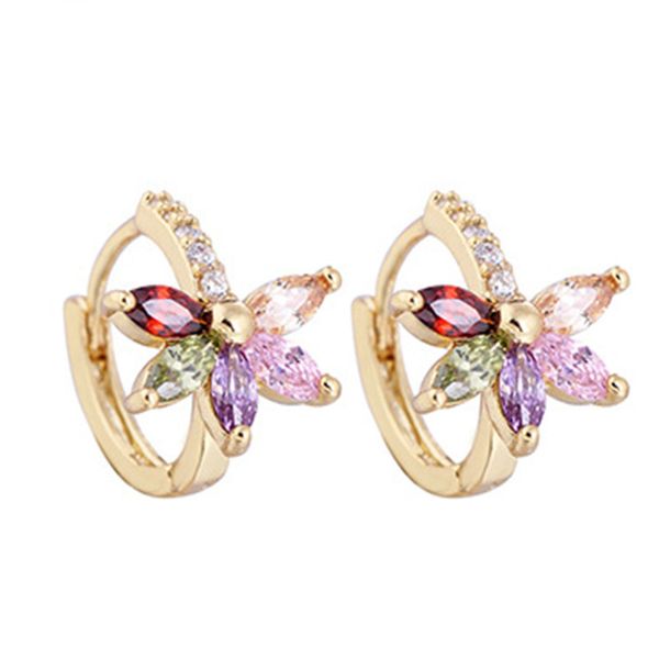 

Роскошный цветок Хооп серьги 18k желтое золото покрытием женские красочные блестя