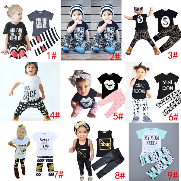 

dhl 9 styles kids ins clothing sets baby fashion suits girls letter t-shirt & pants infant casual outfits boys ins & harem pants 1-5t, White