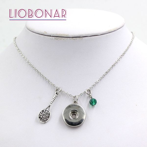 

wholesale diy personalized gift snap jewelry crystal bead birthstone charm sport tennis racket snap necklace fit 18mm button bijoux collar, Silver