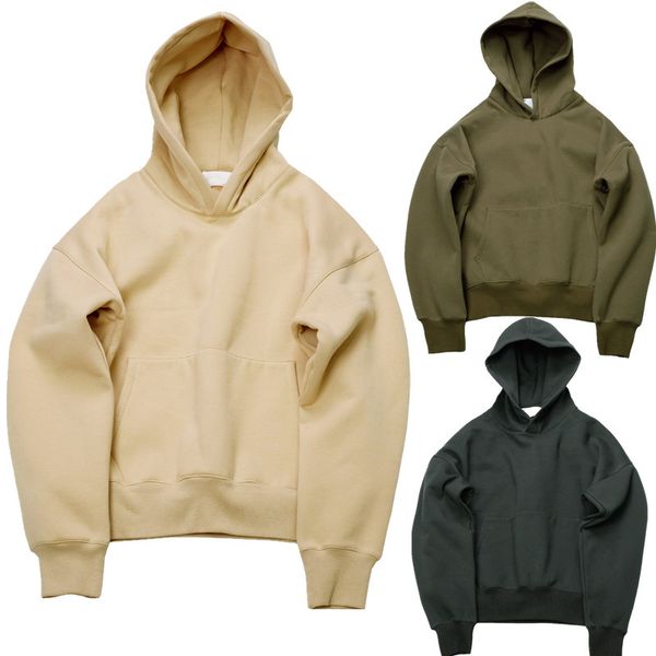 

high quality hip hop hoodies with fleece warm Black Green winter mens kanye west hoodie sweatshirt swag solid color pullover 2XL