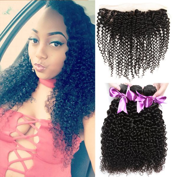 Mongolian Curly Hair With Lace Frontal 3 Bundles 8a Kinky Curly