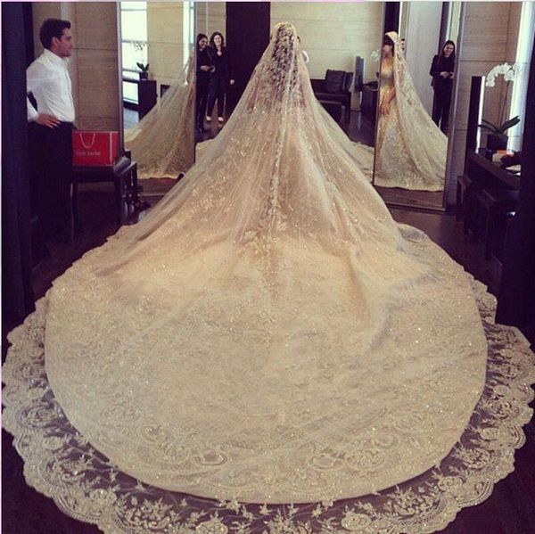 Veli da sposa in cristallo di lusso con applicazioni complete Lunghezza cattedrale in pizzo 3 m Lungo velo da sposa in paillettes avorio con pettine gratuito