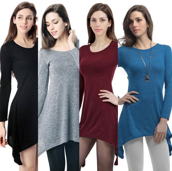 

women's cotton t-shirt skirt fashion long sleeve slim stretchy solid color fashion t shirt ouc054, White