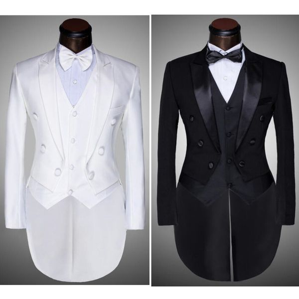 

jacket + pants + vest + bow tie ) 2020 fashion men suits tailcoat tuxedo prom groom wedding white black slim fit male singer