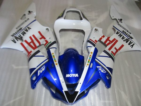 Kostenloses individuelles Verkleidungsset für Yamaha YZF R1 2000 2001, weiß-blaues Verkleidungsset YZFR1 00 01 RT58