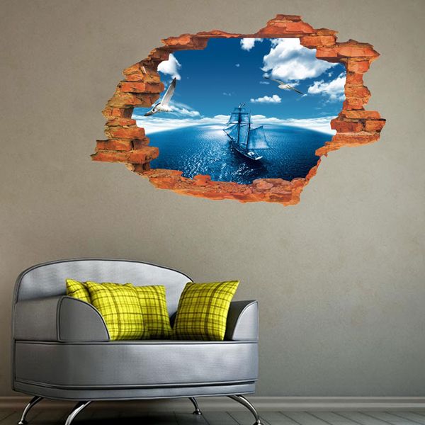 

new 3d seascape wall decal removable sailboat wall stickers wallpaper mural art home decor