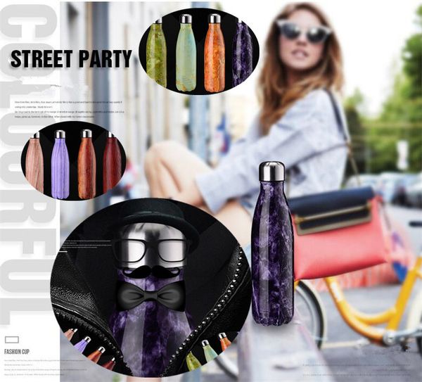 

500ml vacuum cup coke mug stainless steel insulation cup thermos bottles fashion movement marble veined kettle bowling shape b0812