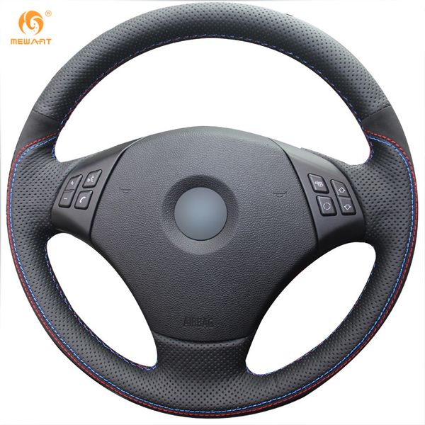 

Mewant Black Genuine Leather Black Suede Car Steering Wheel Cover for BMW E90 320 318i 320i 325i 330i 320d X1
