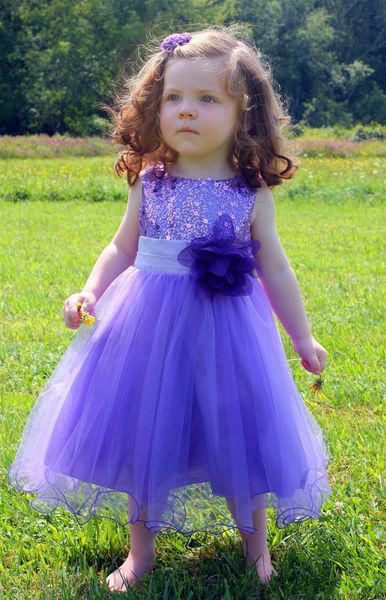 Paillettes viola dolci abiti da concorso per bambini piccoli abiti da ragazza della caviglia.