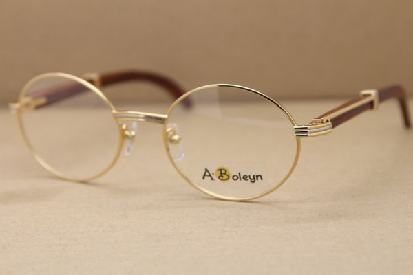Goldbrillengestelle Männer oder Frauen Runde Metallbrille optisches Dekor Holzrahmen Brillen Designer Herren Damen Luxus2056