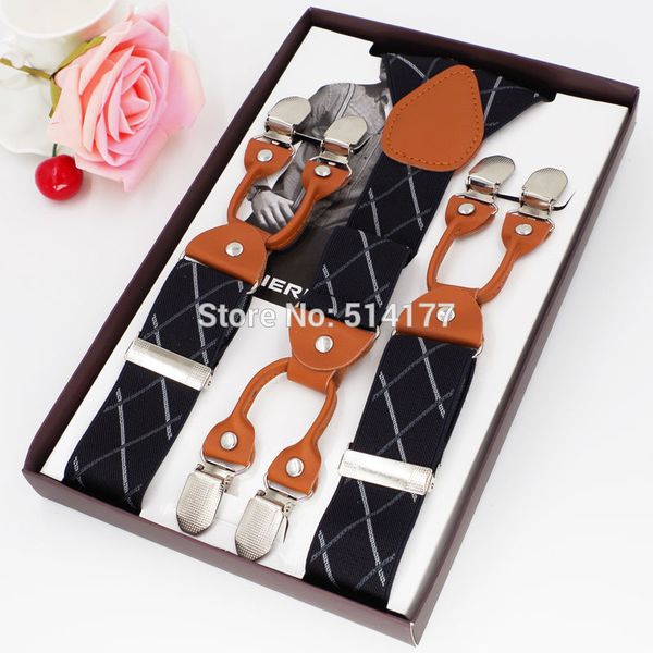 

wholesale-2016 new men's braces casual trousers suspensorio menino boxed strap 6clip suspenders gifts pants strap suspensorio braces, Black;white
