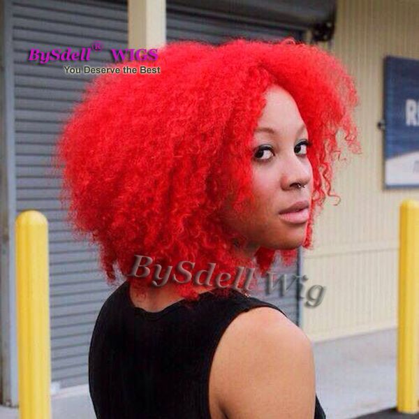 Hot Sale Synthetic Red Hair Wig Bright Red Kinky Curly Hair Synthetic Heat Resistant Bright Red Hair Lace Front Wigs For Black Woman Lace Wig Glue