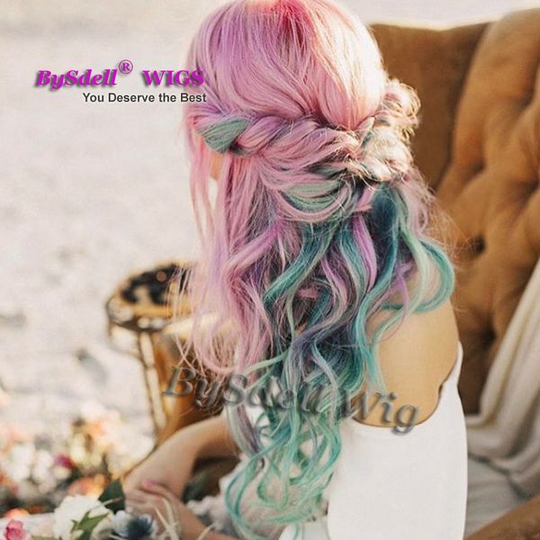 Painted Pastel Rainbow Color Wig Long Deep Curly Wave Beauty Ombre Pink Purple Dark Green Color Anime Cosplay Party Wig Nz 2019 From Tthouse2 Nz