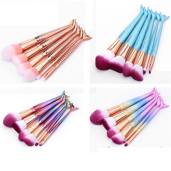 

6pcs set mermaid brush spiral makeup brush set cream face power brushes multipurpose beauty cosmetic rainbow brush opp bag