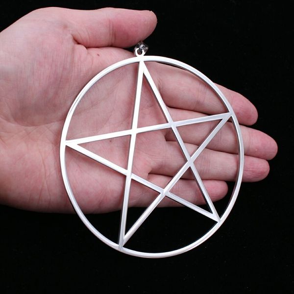 Los im Großhandel, 5 Stück, Herrenschmuck, groß, 10,2 cm, 100 mm, Edelstahl, hochglanzpoliert, heidnische Wicca-Satananbetung, Pentagramm-Anhänger, großer heißer Verkauf