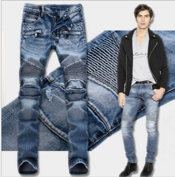 

wholesale-european american style fashion brand men jeans luxury men's denim trousers slim straight blue black gentleman jeans for men
