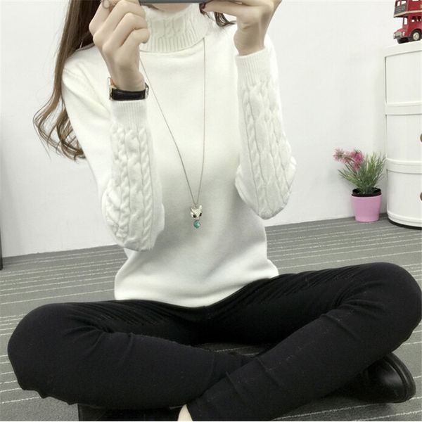 

wholesale-2016 women sweaters and pullovers sweater women winter turtleneck sweater twisted thickening slim pullover sweater, White;black