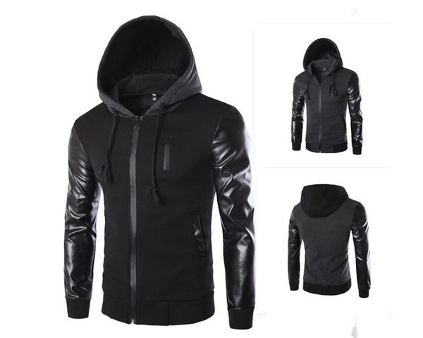 

men's hooded sleeves fight leather design fashion jacket jacket- j07, Black;brown