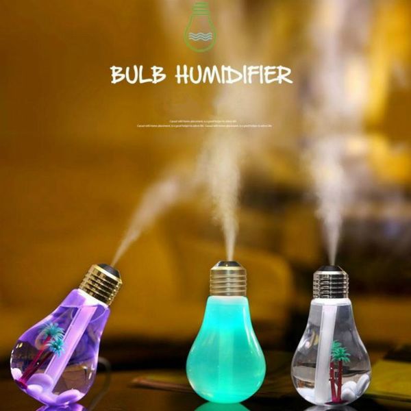 Fashion USB ultrasonic humidifier home office creative bottle Mini aromatherapy colorful LED night light bulb aromatherapy atomizer