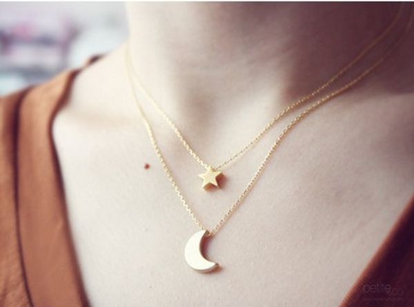 

gorgeous moon & star necklaces 2-layer silver /gold tone womens chokers necklaces pendent necklaces party casual gifts, Golden;silver